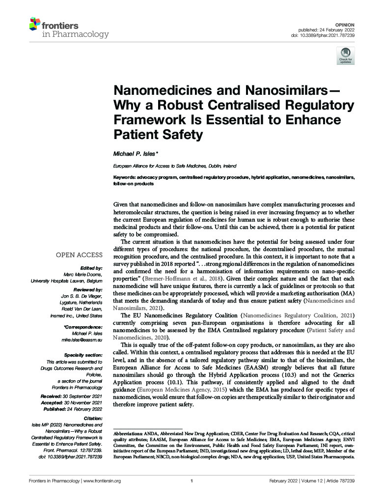 Nanomedicines and Nanosimilars
